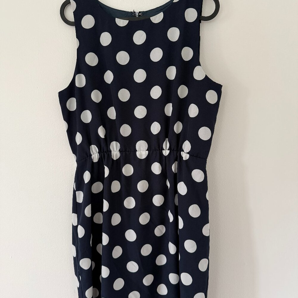 J.Crew Navy Polka Dot Sleeveless Dress Size 8 – Classic Fit A-Line Retro Chic